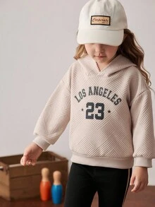 PrepCrw 2pcs/Set Young Girls Vintage Letter Graphic Hoodie Sweatshirt And Pants Suit, Collegiate Style - Multicolor - View 7