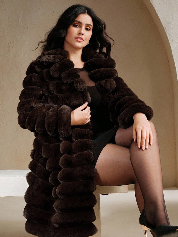 Anewsta New Autumn/Winter Faux Fur Long Coat, Fashionable Faux Rabbit Fur Outerwear For Women
