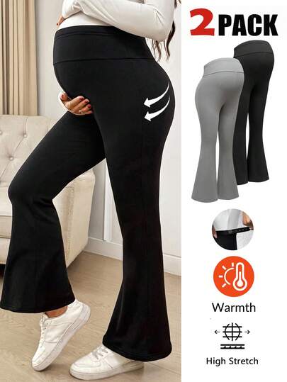SHEIN Leggings acampanados casuales de unicolor con cintura ajustable para maternidad