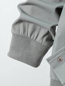 SHEIN 2pcs Tween Boy Letter Print Utility Jacket And Pants Set, Front Button Closure, Casual Grey Fall Winter - Grey - View 4