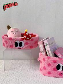 1PC Cute Plush Storage Bin - Soft Cartoon Design, Suitable For Girls To Use. Dopamine Creative Bedroom And Office Storage Basket. Makeup/Toy/Book Storage Box. - 彩色 - 查看 8