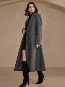 DAZY 女士秋冬翻领收腰喇叭形大衣 - 咖啡棕 - 查看 3