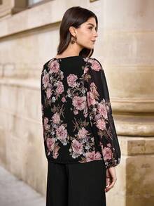 EMERY ROSE Floral Print Lantern Sleeves Blouse - Multicolor - View 2