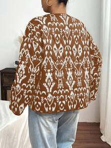 SHEIN Frenchy Damen Große Größen Lässig modischer Resort-Stil Allover-Muster Patchwork Taschen Wattierte Jacke, Herbst/Winter - Kaffeebraun - Übersicht 2