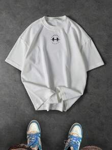 Sport MetroGents 男士夏季休闲哑铃印花运动T恤 - 白色 - 查看 1