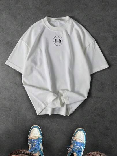 Sport MetroGents Herr sommar-T-shirt med hanteltryck och avslappnad sport