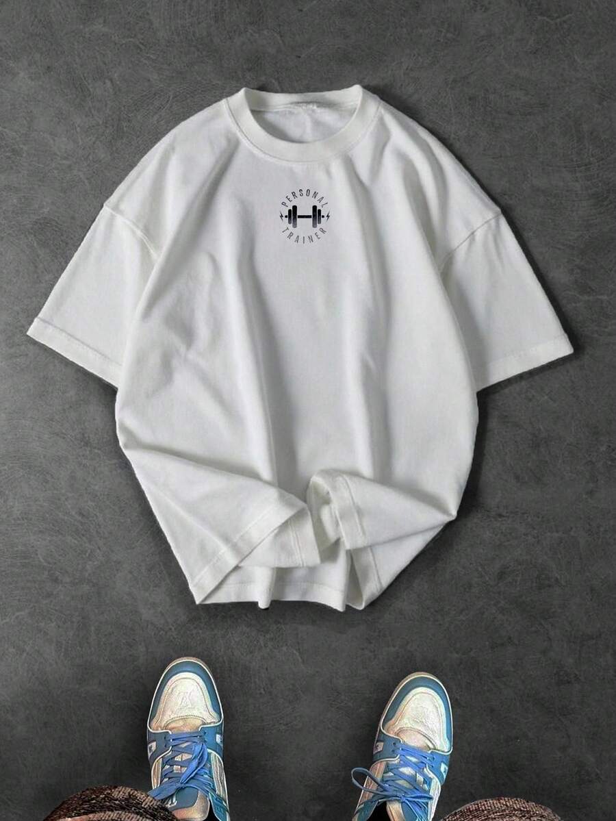 Sport MetroGents 男士夏季休闲哑铃印花运动T恤 - 白色 - 查看 1