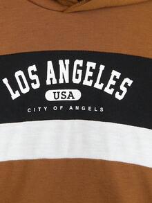 SHEIN Conjunto de 2 peças de moletom com capuz e calça de moletom estilo europeu e americano para meninos, casual, diário, com estampa de letras, bolso lateral solto, cor contrastante, adequado para atividades ao ar livre, uso diário, escola - Multicolorido - Ver 6