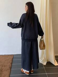 Dazy Plus 2pcs/Set Women Casual Letter Print Loose Fit Crew Neck Long Sleeve Sweatshirt And Mini Skirt, Plus Size, College Style Fall/Winter