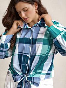 Zelara Chemise à manches longues avec nœud tricoté aux poignets pour femmes grandes tailles, style "Old Money", pour l'été, les années 90, les vacances de printemps, le style Ibiza, le style bohème de plage "Old Money", chemise boutonnée pour les festivals rave - Vert - Voir 4