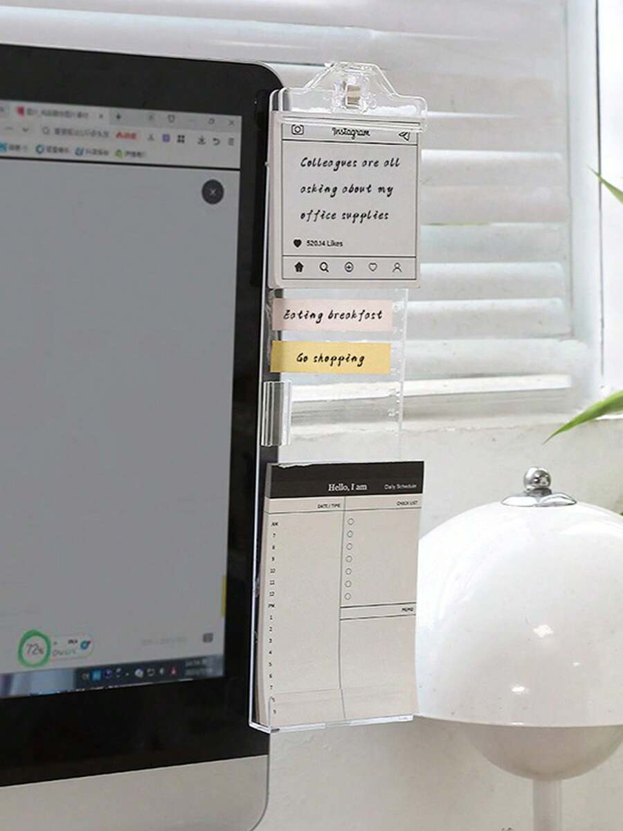 1pc Clear Acrylic Message Board, Left/Right Side Adhesive-Free Multipurpose Clip Design For Sticky Notes, Handwritten Memo, Phone/Computer Screen Display, Suitable For Back To School, Students, Business Office - Multicolor - View 1