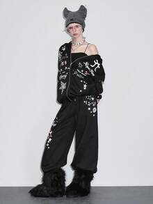 ROMWE 2 件套女士可爱甜美女孩星星蝴蝶结翅膀宽松运动衫和运动裤套装