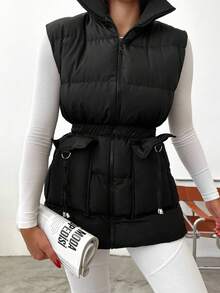 EURMUSE Zip Up Flap Pocket Vest Puffer Coat