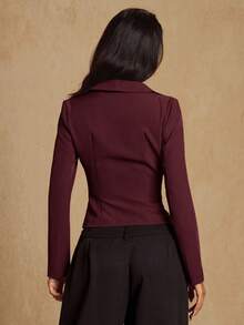 Glamine Áo khoác dài tay cổ bẻ cài nút phía trước màu xanh quân đội tối giản thanh lịch dành cho nữ, Áo khoác vest xuân/thu dành cho nữ, Áo vest nữ, Áo vest công sở, Áo vest nữ - Màu Đỏ Sâu - Xem 7