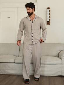 DAZY Grey Shirt Paired With Men's Loungewear Set, Autumn, Fall Winter Clothes Pajama