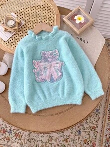 年轻女孩时尚百搭可爱亮片针织毛衣，秋冬 - 藍色 - 查看 1