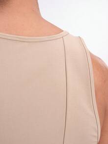 Men's Solid Color Versatile Crew Neck Casual Tank Top - Khaki - View 4