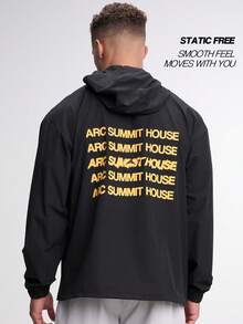 Chaqueta con capucha casual de manga larga con cremallera y media cartera con estampado de eslogan para hombre en otoño - Negro - Ver 2