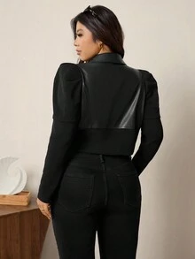 Zelara Plus Size Women's Fashion Commuter Princess Sleeve PU Jacket Fall Women Clothes Korean Style Punk Gothic Clothes Business Casual Women Going Out Halloween Halloween, Goth Party Chic Winter Autumn