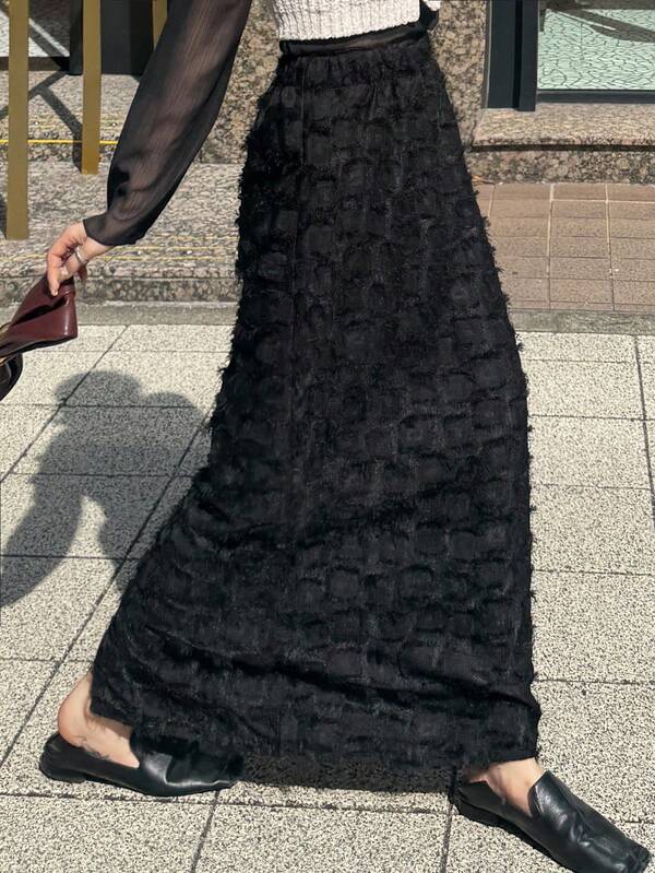 FRIFUL 女士纯色弹力腰流苏设计休闲长裙秋季半身裙