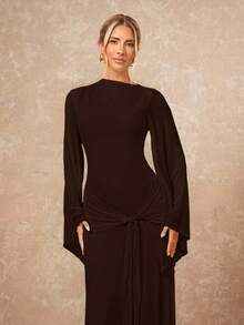 Lumalex Women's Loose Sheer Dress With Tie-Up Flowy Sleeves,Wedding Guest Dress Women - Coffee - View 4