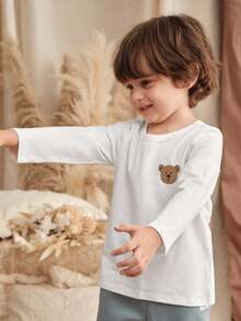 Loomiva 3件套男童休闲舒适纽扣polo衫，圆领短袖T恤套装，长袖衬衫，条纹长袖衬衫，儿童长袖衬衫，男童休闲长袖衬衫，男童经典印花休闲舒适短袖T恤，适合秋冬季节，室内外皆宜，3件套，返校季，男童印花T恤，男童T恤，儿童印花T恤，男童条纹T恤，小熊印花上衣，灰色T恤，保暖内衬