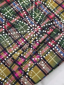 ROMWE MEN Street Life Men's Shirt With Rhinestone Plaid Pattern, Long Sleeve, Streetwear American Style - Khaki - View 5