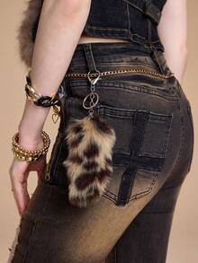 ROMWE J-Fashion 1 Y2k 复古甜美酷炫个性时尚可爱高品质多色毛绒仿真渐变横款豹纹狐狸毛茸茸动物迷你尾巴 DIY 钥匙扣配件包包挂件，颜色随机，适合女生女士日常佩戴，节日礼物 - 均碼 - 查看 4