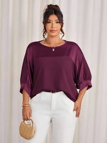 Cravure Áo thun chui đầu cổ tròn tay 3/4 vải kim loại chắp vá màu tương phản vải dệt cổ tay áo raglan thường ngày đi chơi đi làm dự tiệc - Màu Đỏ Sâu - Xem 7