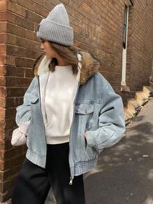 Livesso Damski, swobodny, zapinany na zamek, pikowany płaszcz z kieszeniami, styl uliczny, kurtka jesienno-zimowa - Niebieski - Zobacz 8