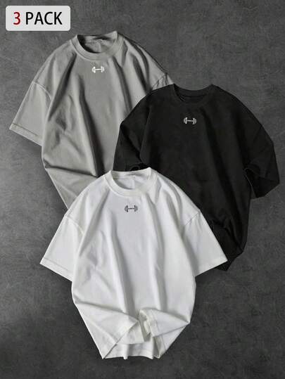 Sport MetroGents T-shirt de sport à manches courtes col rond avec imprimé haltère, décontracté, été