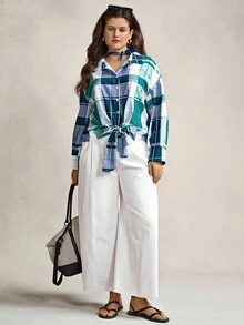 Zelara Chemise à manches longues avec nœud tricoté aux poignets pour femmes grandes tailles, style "Old Money", pour l'été, les années 90, les vacances de printemps, le style Ibiza, le style bohème de plage "Old Money", chemise boutonnée pour les festivals rave - Vert - Voir 6