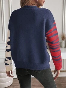 EMERY ROSE Áo len dệt kim dài tay cổ tròn màu tương phản dành cho nữ - Nhiều màu - Xem 2