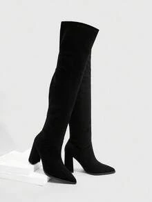 CUCCOO SZL Fashion Pointed Toe Chunky Heel Over-The-Knee Boots, Suitable For Dates And Parties - Black - View 4