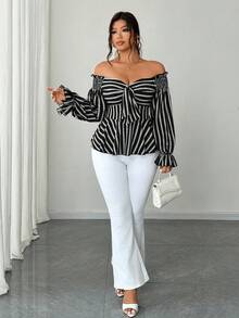 Elenzga Áo cánh dài tay hở vai cỡ lớn thường ngày đi nghỉ - Đen và trắng - Xem 4