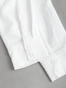 Sweetra 女式翻领提花格子荷叶边长袖衬衫，休闲外套 - 白色 - 查看 5