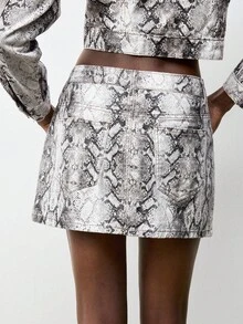 Maija Women's Snake Print Denim Skirt Autumn And Winter Low Waist Mini Skirt Animal Print Sexy Hot Girl Wear Comfortable 100% Cotton Denim - Multicolor - View 2