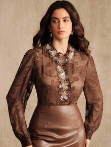 Anewsta Women's Elegant Floral Patchwork Long Sleeve Blouse, Suitable For Commuting