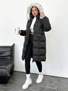 EURMUSE 女式帶領口連帽棉裝外套