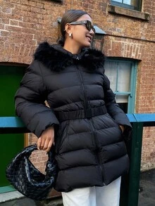 Livesso Kurtka z kapturem w jednolitym kolorze, zimowa - Czarne - Zobacz 6