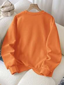 INAWLY Women's Pumpkin Print Crew Neck Sweatshirt, Autumn Fall Top - Orange - View 2