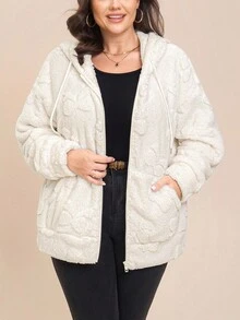 Comfylo 大码女式秋冬卡其色连帽毛绒外套，适合秋冬季节穿着，也可作为万圣节服装外套。 - 卡其色 - 查看 3