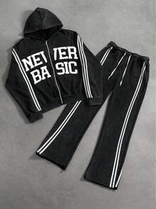 PAVTROS Bộ đồ thể thao thường ngày Manfinity Streetrush dành cho nam, bộ đồ thể thao nam, bộ đồ chạy bộ nam, bộ đồ nỉ, bộ đồ hoodie nam, bộ đồ dạo phố nam, quần áo mùa thu - màu đen - Xem 1