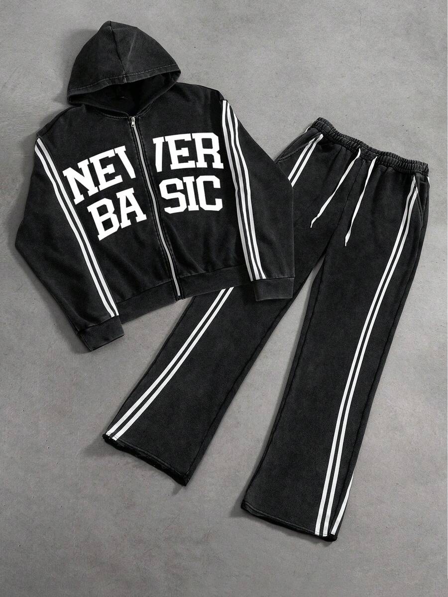 PAVTROS Bộ đồ thể thao thường ngày Manfinity Streetrush dành cho nam, bộ đồ thể thao nam, bộ đồ chạy bộ nam, bộ đồ nỉ, bộ đồ hoodie nam, bộ đồ dạo phố nam, quần áo mùa thu - màu đen - Xem 1