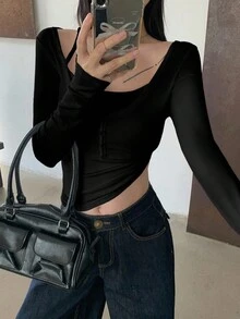 DAZY 休闲百搭纯色修身长袖女式T恤