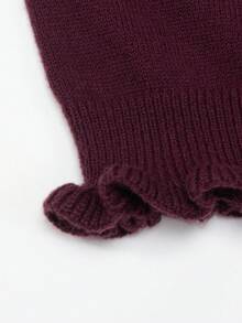 EMERY ROSE 女式荷叶边纽扣前开衫，纯色，秋冬 - 紅色 - 查看 7