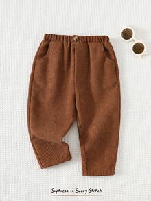 Cozy Pixies 男婴灯芯绒休闲舒适裤，可爱图案简约风格百搭，适合室内、户外滑雪、日常穿着、运动、玩耍、派对、摄影、圣诞节、秋冬 - 棕色 - 查看 3