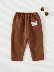 Cozy Pixies 男婴灯芯绒休闲舒适裤，可爱图案简约风格百搭，适合室内、户外滑雪、日常穿着、运动、玩耍、派对、摄影、圣诞节、秋冬 - 棕色 - 查看 2