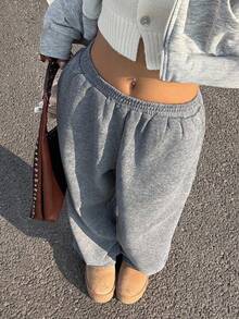 Muchica Women's Vintage Distressed Loose Fit Thermal Lined Sweatpants, Autumn/Winter,Fall