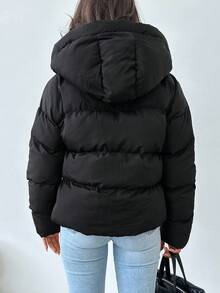 RueChic Zip Up Hooded Puffer Coat - Black - View 2